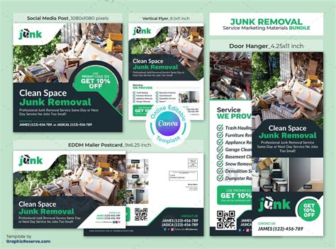 Clean Space Junk Removal Marketing Material Canva Bundle - Graphic Reserve