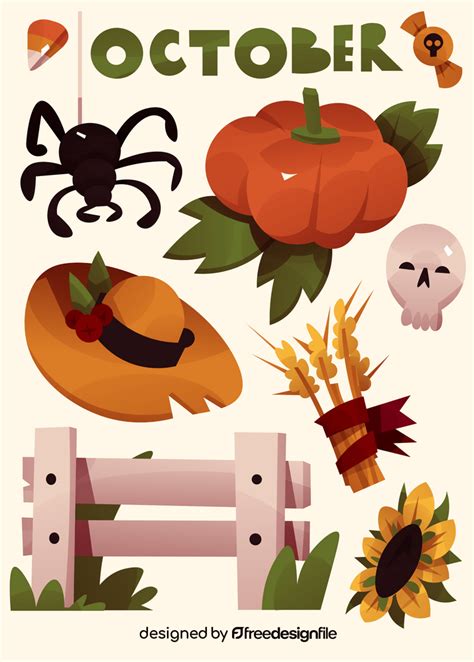 October set, halloween elements vector free download