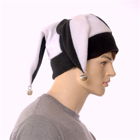 Jester Hat Black and White Three Pointed With Silver Bells Fleece Unisex Adult Men Women Costume ...