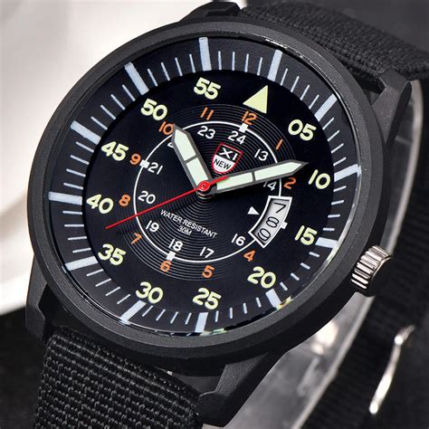 Fashion Mens Glow In The Dark Watch Luminous Sport Date Nylon Band Quartz Wristwatches Clock ...