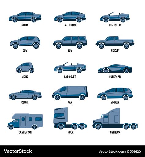 Automobile set isolated car models of different Vector Image