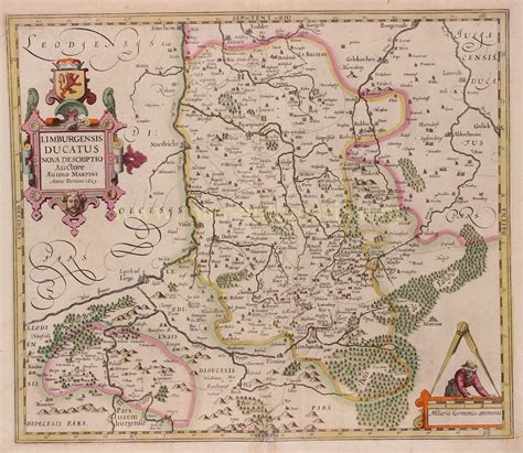 old rare map duchy of Limburg Netherlands original antique engraving