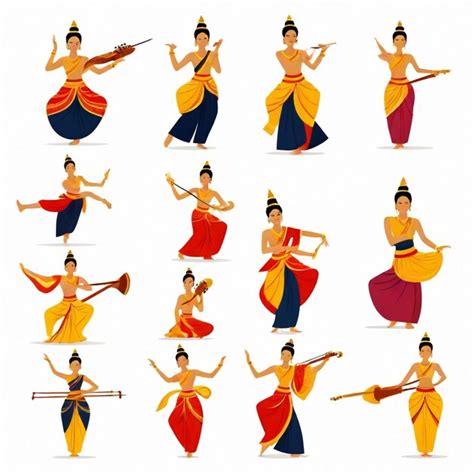 Thai Music and Dance vector set Isolated on a pure white background ...