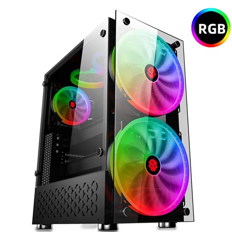 RGB Computer Case Double Side Tempered Glass Panels ATX Gaming Water ...