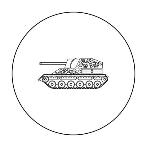 Military Tank Icon in Outline Style Isolated on White Background. Military and Army Symbol Stock ...