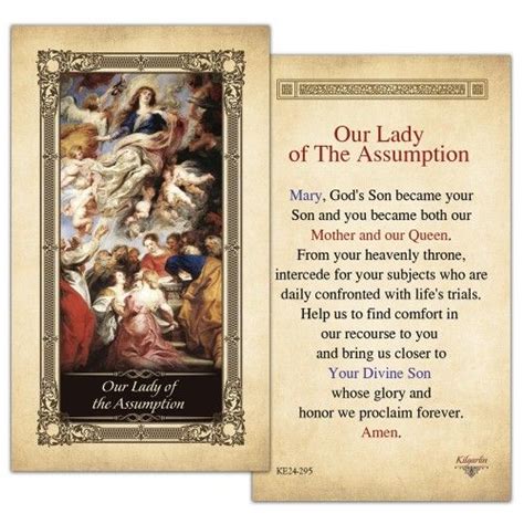 Our Lady of the Assumption Laminated Prayer Card | Holy cards, Prayer cards, Catholic prayers