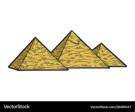 Egyptian pyramids sketch engraving Royalty Free Vector Image