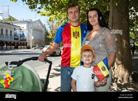 Chisinau, Moldova, family in Moldavian colors on Independence Day Stock ...