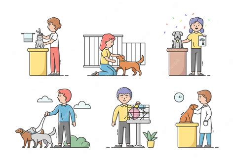 Premium Vector | Animal care concept. male and female characters take care and look after ...