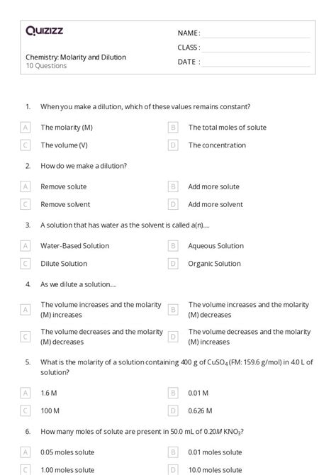 50+ Chemistry worksheets for 10th Class on Quizizz | Free & Printable