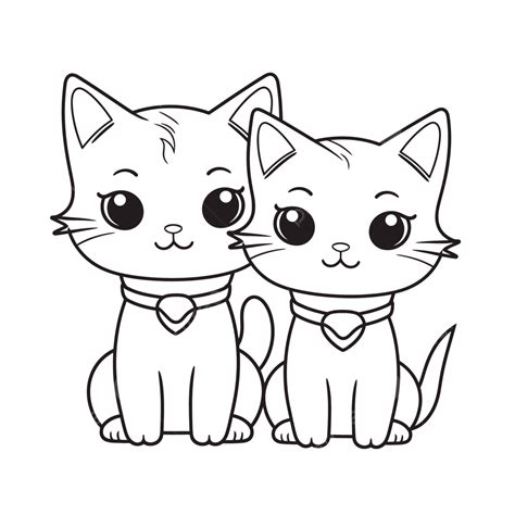 Two Cute Cats Coloring Pages Outline Sketch Drawing Vector, Cat Drawing, Wing Drawing, Ring ...