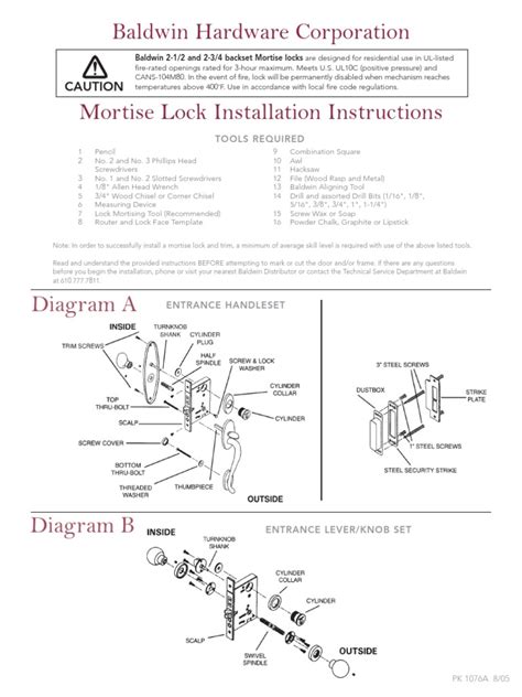 Baldwin Mortise Lock Installation Instructions | Door | Screw