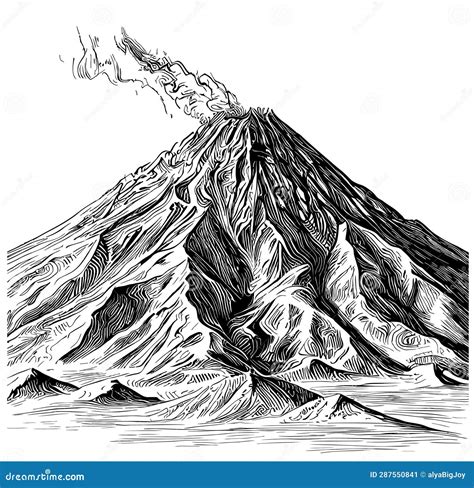 Volcano Retro Hand Drawn Sketch Vector Illustration Nature Stock Illustration - Illustration of ...