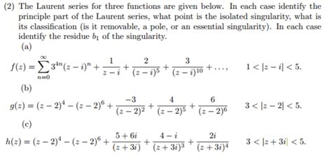 Solved The Laurent series for three functions are given | Chegg.com