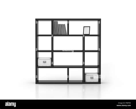 Black bookcase shelves isolated on white background. Include clipping path. 3d render Stock ...