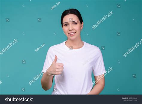 Young Smiling Woman Blank White T-shirt Stock Photo 1276168246 ...