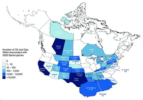 Map of the number of oil and gas wells in each state/province operated... | Download Scientific ...