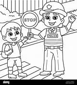 Police Traffic Officer Helping A Kid Coloring Page Stock Vector Image  sketch template