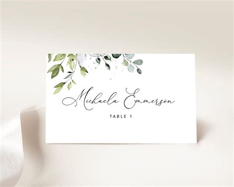 Wedding Name Cards Greenery Wedding Place Cards Editable Template Greenery Place Cards Template ...