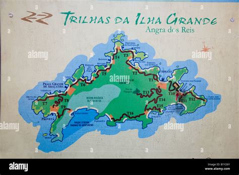 Ilha Grande Map with Trails, Brazil Stock Photo - Alamy