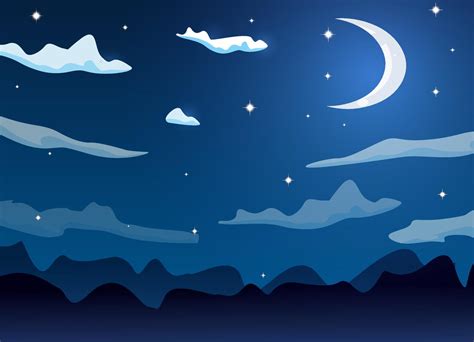 Night cartoon sky with clouds, full moon, moonlight and stars vector background design. 14992122 ...