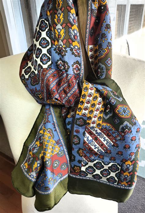 ECHO Silk Scarf / 15 x 46 Oblong / Olive Green | Etsy | Vintage scarf, Patterned scarves, Silk scarf