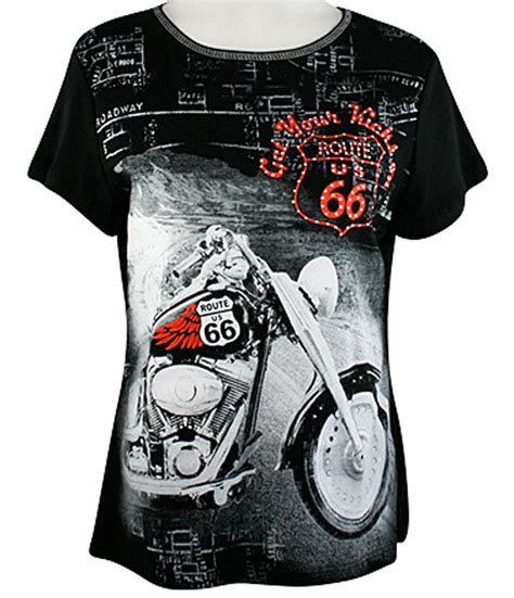 Big Bang Clothing Company Route 66 Motorcycle, Scoop Neck Rhinestone P ...