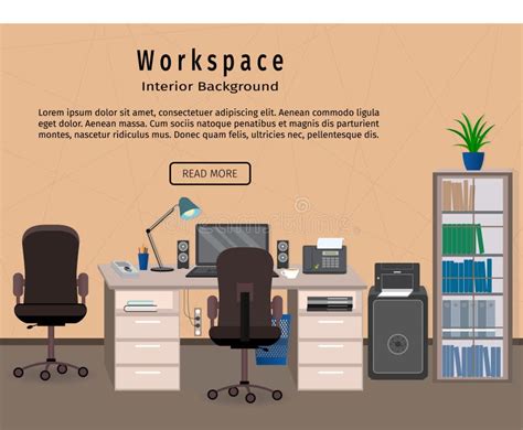 Office Interior Workspace. Workplace Organization Concept. Web Design ...