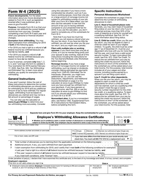 IRS Form W-4 - 2019 - Fill Out, Sign Online and Download Fillable PDF ...