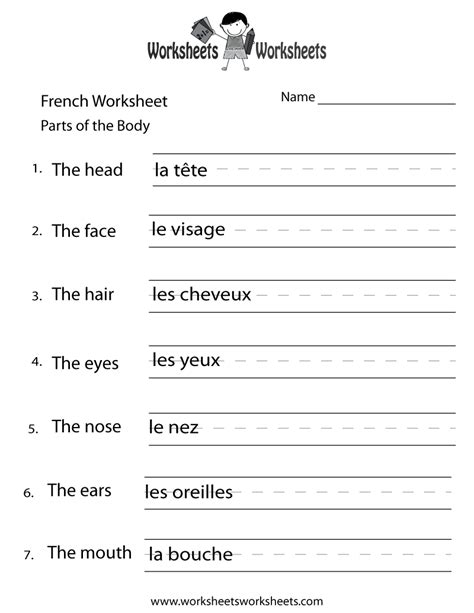 French Body Parts Worksheet | Worksheets Worksheets