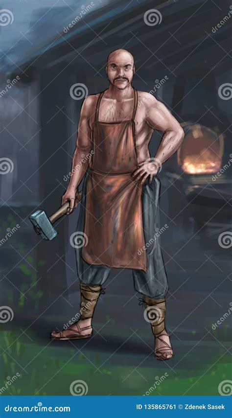 Concept Art Fantasy Illustration of Blacksmith or Smith with Hammer Stock Illustration ...