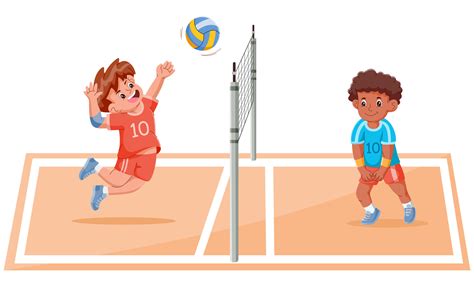 Cartoon Kids Playing Volleyball in the field. Vector illustration ...