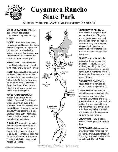 Cuyamaca Rancho State Park Campground Map - 12551 Highway 79 Descanso ...