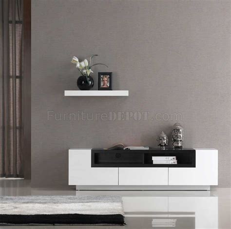 White Gloss w/Dark Oak Elegant Modern TV Stand