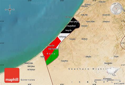 Flag Map of Gaza Strip, satellite outside