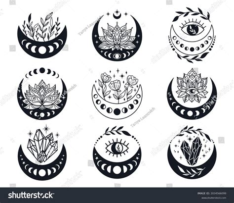 Crescent Moon Bundle Magic Symbols Moon Stock Vector (Royalty Free ...