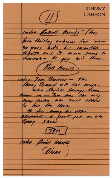 Lot Detail - Johnny Carson Handwritten Monologue -- 11 Pages of Jokes ...