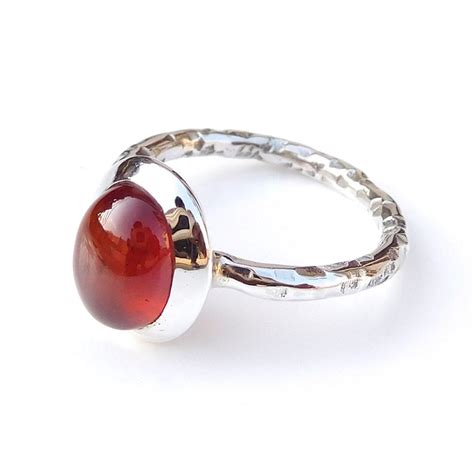 Natural Hessonite Garnet Ring Sterling Silver Hammered Band - Etsy