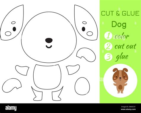 Color, cut and glue paper little dog. Cut and paste crafts activity page. Educational game for ...