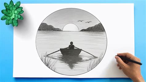 Scenery Drawing in a circle || Draw a simple Landscape - Easy Pencil ...