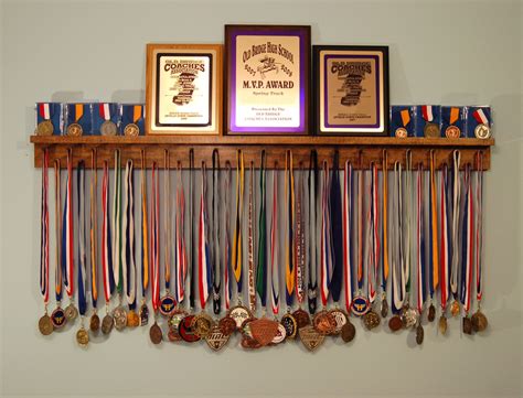 Reclaimed wood display shelf | Trophy display, Medal display, Award display