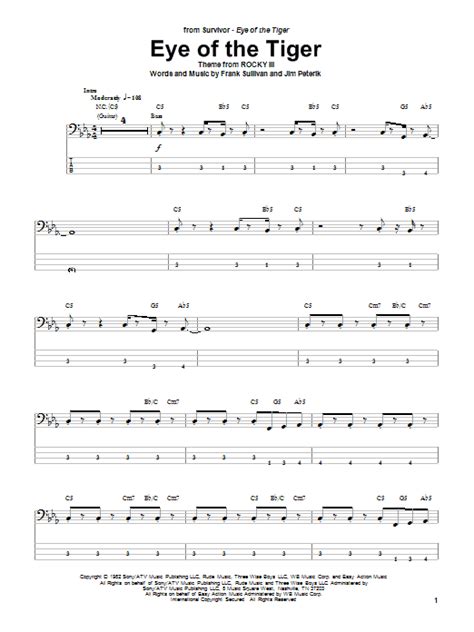 Eye Of The Tiger Sheet Music | Guitar tabs, Bass guitar tabs, Ukulele tabs