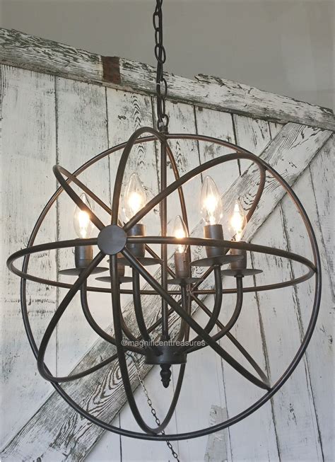 Industrial Rustic Round Armillary Sphere Metal Chandelier. This beautiful meta… | Industrial ...