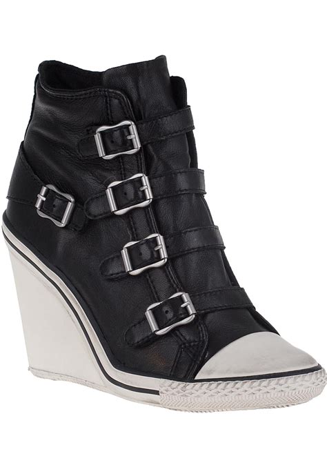 Ash Thelma Leather Wedge Sneakers in Black | Lyst