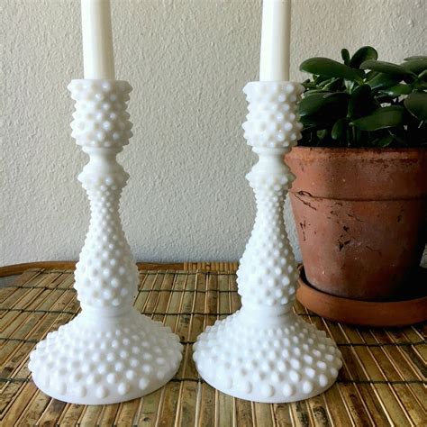 Vintage Hobnail Milk Glass Candle Holders Set of 2 / Fenton | Etsy Canada | Milk glass candle ...