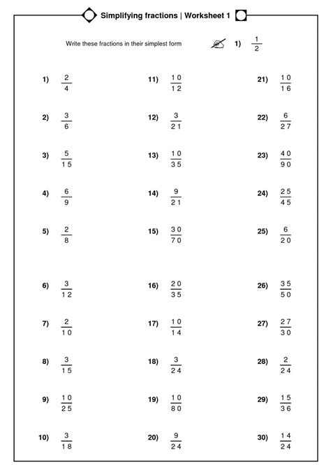 Free Worksheets Simplifying Fractions