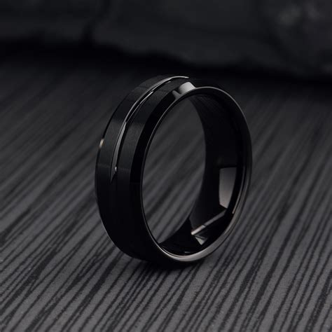 Black Ember | Men's Modern Black Wedding Band With Polished Groove – Northern Royal, LLC