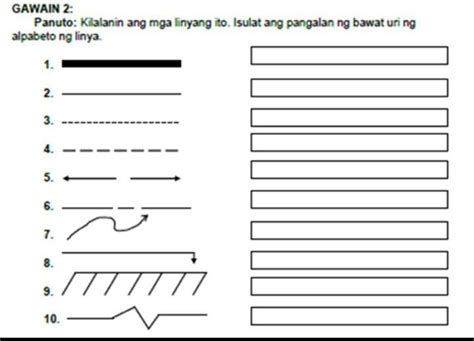 Mga Uri Ng Linya Worksheet