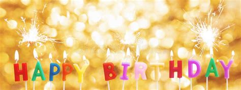 Happy Birthday Candles on Golden Bokeh Light Background with Sparkler Stock Photo - Image of ...