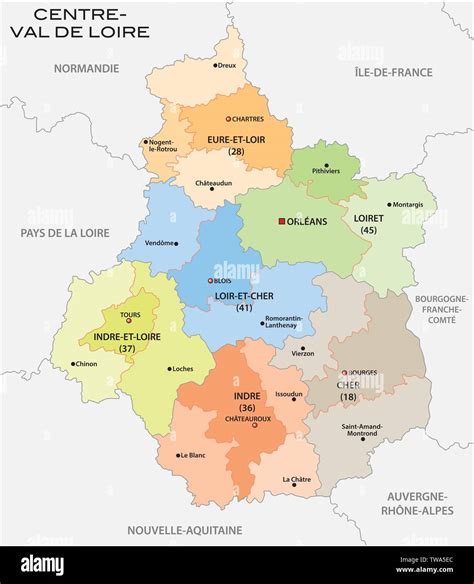 administrative and political map of the region Centre Val de Loire ...